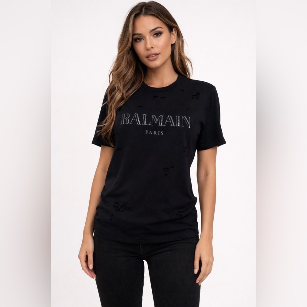 Balmain Paris Vintage Black Distressed T-Shirt